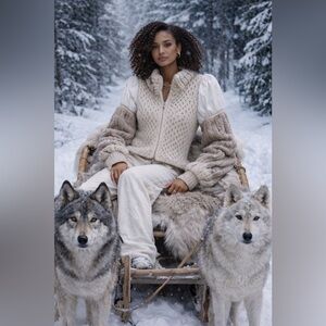 Vintage Nordic Hand Knit Chunky Wool Zip Coat| Rare |Statement Winter Piece